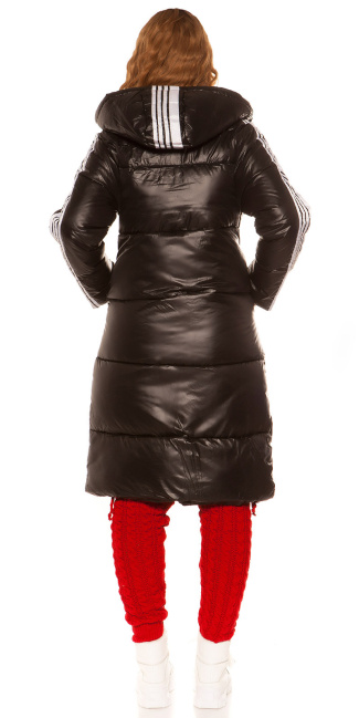 Trendy lange winterjas met capuchon zwart